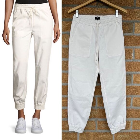 THEORY Cortland Relaxed Cotton Jogger Pants, Ivory size 2 - Picture 1 of 13